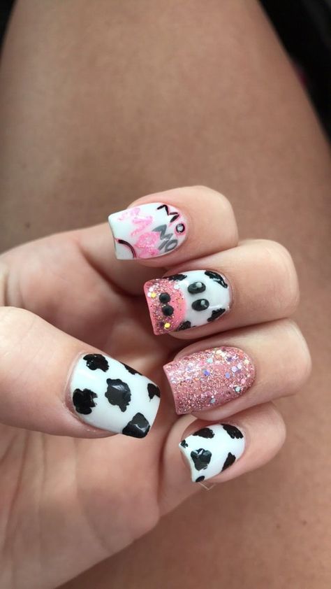 Cow Design Nails, Cow Nails Designs, Cow Nails Acrylic, Goat Nails, Nail Inspo 2023, Nail Art Designs 2023, Nails Looks, Lime Green Nails, Kids Nail Designs