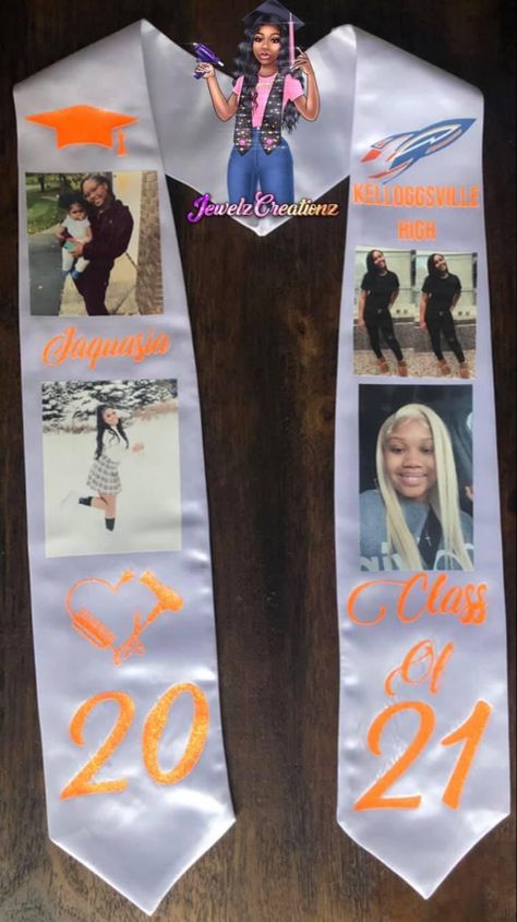 Stole Graduation Ideas, Graduation Sash Ideas High Schools, Graduation Stole Ideas High Schools, Custom Stoles For Graduation, Graduation Sash Ideas, Grad Stole Ideas, Cosmetology Graduation Pictures, Stoles For Graduation, Graduation Stole Ideas