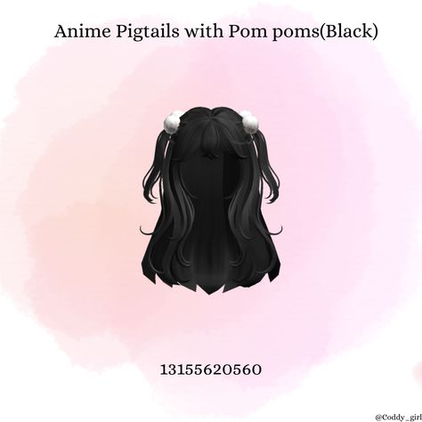 Anime Pigtails with Pom poms(Black) CODE Berry Avenue Codes Hair Black Pigtails, Brookhaven Codes Hair Black, Anime Pigtails, Berry Hair, Black Hair Bangs, Roblox Catalog, Brookhaven Codes, Royal High Outfits Ideas Cheap, Berry Codes