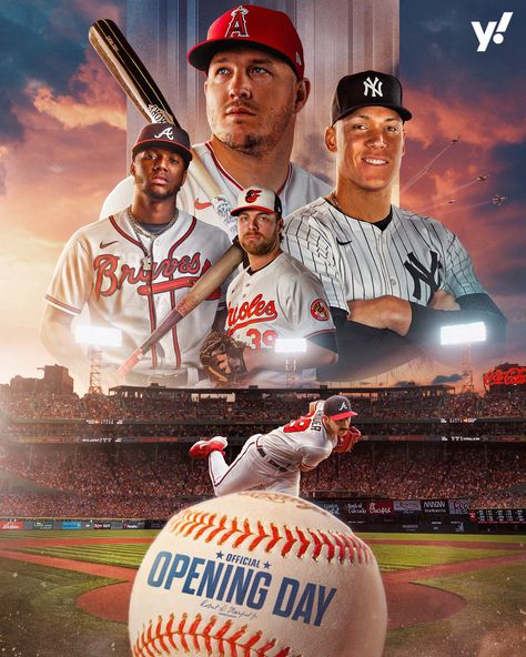 YAHOO SPORTS : MLB OPENING DAY :: Behance Sports Day Poster Design, Gameday Design, Mlb Poster, Sports Day Poster, Sports Collage, Baseball Graphics, Pubmat Ideas, Nfl Design, Sports Banners