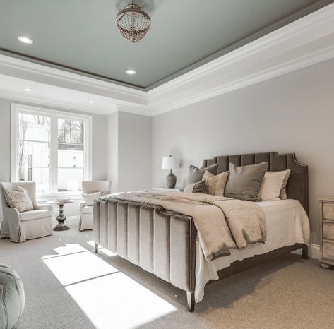 12 Tray Ceiling Ideas to Inspire you! Tray Ceiling Paint Ideas Bedroom, Tray Ceilings Bedroom, Tray Ceiling Ideas Master Suite, Bedroom Tray Ceiling Paint Ideas, Tray Ceiling Ideas Bedroom Master Suite, Tray Ceiling Ideas Bedroom, Tray Ceiling Living Room, Painted Tray Ceilings, Tray Ceiling Paint Ideas