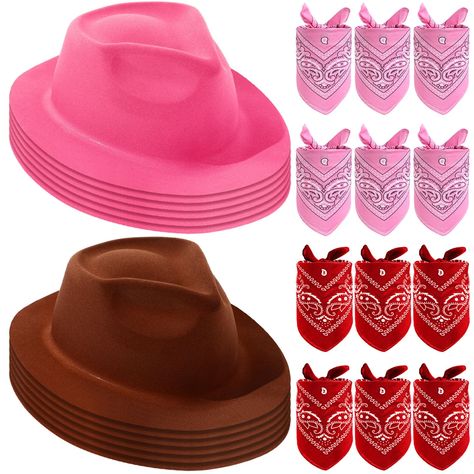 Kids Cowgirl Hats, Pink Wide Brim Mini Hats For Rodeo, Pink Western Mini Hat For Rodeo, Pink Western Felt Hat For Rodeo, Pink Cowgirl Birthday Hat, Cowboy Bandana, Brown Cowboy Hat, Pink Cowboy Hat, Cowboy Theme Party