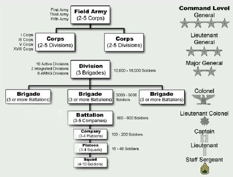 ...  your actual players, using this naming convention, would be a squad led by a Staff Sergeant (Non-commissioned officer). Description from giantitp.com. I searched for this on bing.com/images Army Structure, American Military History, Military Tactics, Military Ranks, Organization Chart, Army Reserve, Chain Of Command, Staff Sergeant, Military Units