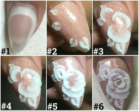 Step by step acrylic flowers 3d Acrylic Nails Flowers, Nails Acrylic Flower, 3d Flower Nail Art, Art Steps, 3d Acrylic Nails, Nails Flowers, Stone Nail Art, 3d Nail Designs, 3d Nail Art Designs