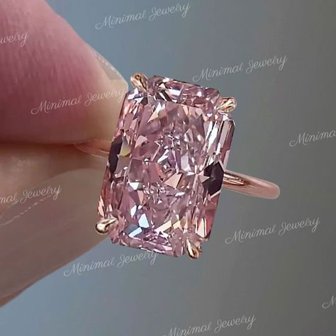 11 CT Radiant Morganite Engagement Ring Rose Gold Morganite Ring Pink Morganite Solitaire Ring Large Morganite Wedding Ring Cocktail Ring - Etsy Pink Rings Engagement, Pink Emerald Cut Engagement Ring, Pink Wedding Ring, Big Stone Rings, Morganite Ring Engagement, Pink Diamond Wedding Rings, Pink Stone Engagement Rings, Morganite Wedding Ring, Morganite Solitaire Ring