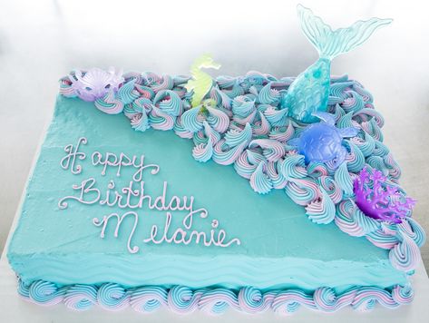 Mermaid Sheet Cake Ideas Under The Sea, Mermaid Cake Rectangular, Mermaid Cake Sheet, Rectangle Mermaid Cake, Mermaid Ice Cream Cake, Ocean Sheet Cake, Little Mermaid Sheet Cake, Under The Sea Sheet Cake, Mermaid Sheet Cake Ideas