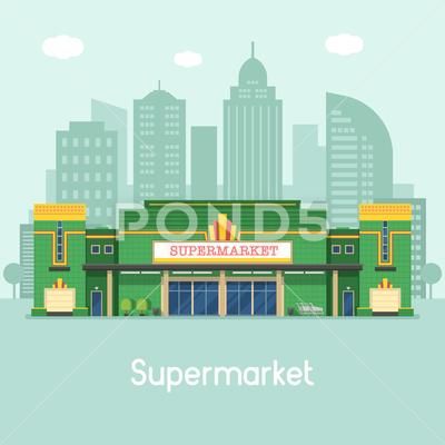 Supermarket or Grocery Store Concept Illustration Stock Illustration #AD ,#Store#Grocery#Supermarket#Stock Grocery Store Exterior, Supermarket Building, Store Facade, Store Exterior, Halloween Party Poster, Fire Icons, Grocery Supermarket, Store Concept, Camping Gas