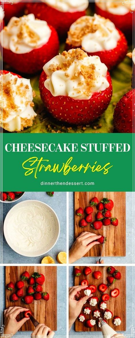 Quick-to-make Cheesecake Stuffed Strawberries are the perfect sweet snack with fresh berries, creamy filling, and graham cracker crumble! Cheesecake Stuffed Strawberries is the perfect way to get all the flavors you love from cheesecake made into unbelievable strawberry cheesecake bites. Stuffed Strawberry, Cheesecake Filled Strawberries, Graham Cracker Crumble, Quick Summer Desserts, Chocolate Cheesecake Bites, Cheesecake Stuffed Strawberries, Crumble Cheesecake, Strawberry Recipe, Stuffed Strawberries