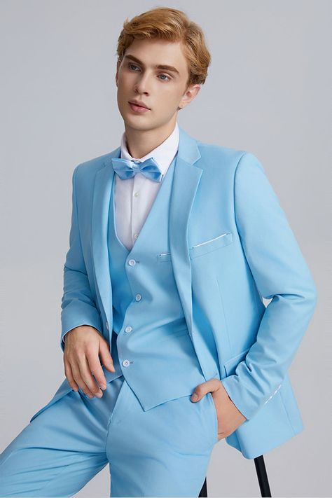 Light Blue Homecoming Suit, Suit Homecoming, Light Blue Tuxedo, Blazer Outfits For Men, Grooms Suits, Blue Tuxedo Wedding, Homecoming Dinner, Blue Tux