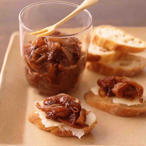 Shallot Cherry Confit Confit Recipes, Cherry Preserves, Chocolate Trifle, Martha Stewart Recipes, Manchego Cheese, Homemade Condiments, Sherry Vinegar, Coarse Salt, Sliced Baguette