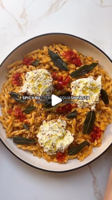 Carina Wolff on Instagram: "spicy butternut squash pasta with crispy sage and burrata using @eatbanza gemelli chickpea pasta! (recipe below) #banzapartner

I have been an @eatbanza chickpea pasta girlie since literally 2016 (scrolled back on my old blog to find the exact date of my first post hahaha). Pasta has always been my favorite meal, and it was such a game changer when I discovered I could eat chickpea pasta as my fiber and protein source. Each serving of @eatbanza has 20g protein and 8g of fiber! 

RECIPE 
½ butternut squash, cubed (about 3 cups)
2 tbsp olive oil, divided
Salt
½ cup bone broth or vegetable broth
8-10 sage leaves
1 tbsp butter
1 shallot, finely chopped
2 cloves garlic, finely chopped
1 tbsp tomato paste
1 tbsp calabrian chili (plus more, to top)
⅓ cup heavy cream
1 Spicy Butternut Squash Pasta, Spicy Butternut Squash, Banza Chickpea Pasta, Banza Pasta, 20g Protein, Butternut Squash Pasta, Decadent Food, Calabrian Chili, Squash Pasta