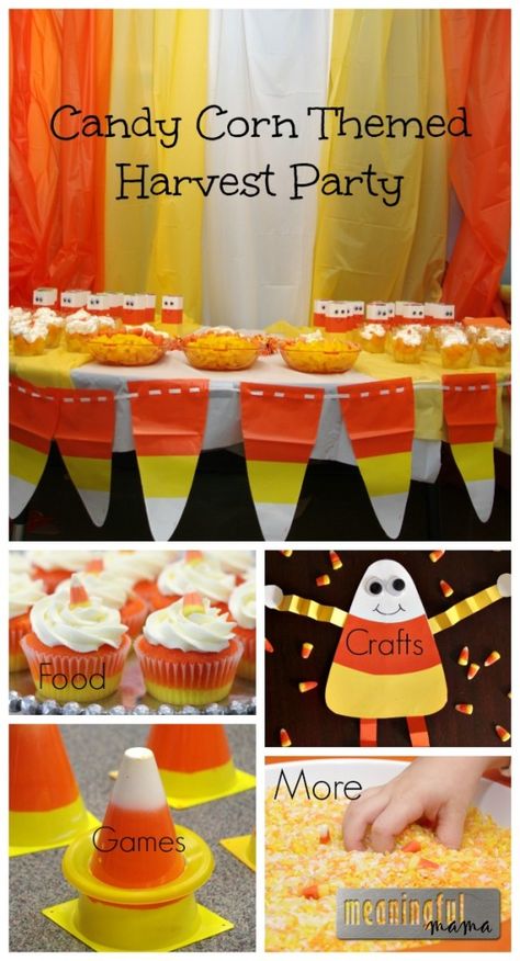 Candy Corn Themed School Harvest Party- Games, Decor, Activities Crafts, Food & More Harvest Party Games, Fall Party Games, Corn Harvest, Fall Festival Games, Fall Harvest Party, Harvest Fest, Harvest Party, Fall Fest, Party Candy