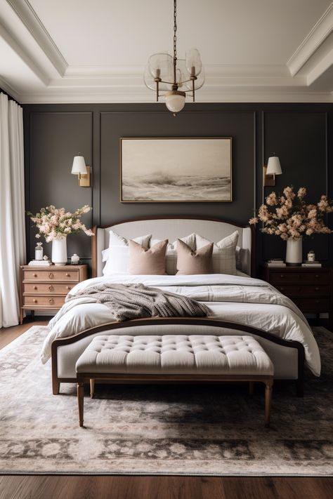 40+ Moody Romantic Bedroom Ideas To Unwind In Moody Bedroom Ideas, Bilik Idaman, Moody Bedroom, Modern Luxury Bedroom, Casa Country, Bedroom Decor Cozy, Relaxing Bedroom, Black Bedroom, Romantic Bedroom