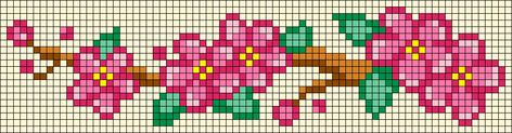 Simple Bead Loom Patterns, Pixel Pattern Bracelet, Free Bead Loom Patterns, Pixel Cherry Blossom, Cherry Blossom Cross Stitch Pattern, Sakura Cross Stitch, Cherry Blossom Alpha Pattern, Flower Alpha Patterns Bracelet, Branch Tree