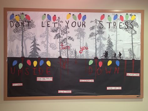 Stranger Things Ra Bulletin Board, Stranger Things Bulletin Board, Dorm Themes, Stranger Things Theme, Ra Door Decs, College Bulletin Boards, Science Board, Library Bulletin Board, Ra Bulletins