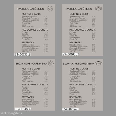 Cafe Hours Bloxburg Codes, Cafe Id Codes Bloxburg, Bloxburg Starbux Decal, Bloxy Acres Cafe Menu Bloxburg, Laundry Id Codes Bloxburg, Bloxburg Coffee Decal Codes, Bloxburg School Decal Codes Cafeteria, Bloxburg Painting Codes Laundry, Bloxburg Cafe Id