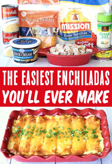 Recipe Enchiladas, White Sauce Enchiladas, Rotisserie Chicken Enchiladas, Sour Cream Chicken Enchilada Recipe, Easy Chicken Enchilada Recipe, Sour Cream Enchiladas, White Chicken Enchiladas, White Sauce Recipes, Cream Chicken