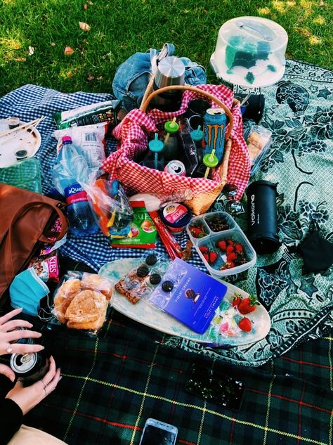 Picnic blabket with lots of snacks vibrant aestethic Wlw Picnic, Lesbian Date Ideas, Wlw Camping, Lesbian Picnic Date Ideas, Wlw Fall Dates, Picnic Date Ideas, Honey Drops, Cute Date, Cute Date Ideas