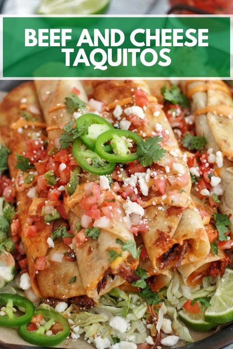 These Beef and Cheese Taquitos are 10x better than the store bought ones! They’re packed with flavor and will become a new family favorite. Beef And Cheese Taquitos, Chili Sides, Cheese Taquitos, Taquitos Beef, Southwest Recipes, Chipotle Sauce, Hispanic Food, Shredded Beef, Tex Mex Recipes