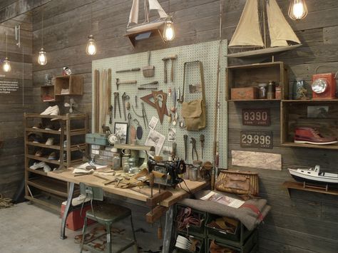 Inventor Workshop, Work Shop Building, Workspace Studio, Farm Shed, Visual Merchandising Displays, Fred Segal, Art Of Manliness, W Design, Leather Store