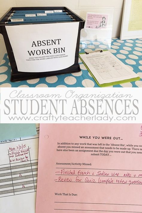 Classroom Organization: Managing Student Absences. Great tips from a high school teacher on how to keep track of student absences and the work missed! Absent Work, Teaching Organization, Secondary Classroom, Classroom Organisation, High School Classroom, Middle School Classroom, English Classroom, Teaching High School, E Mc2