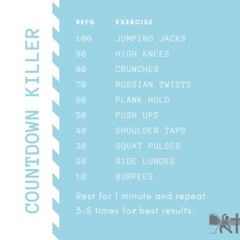 Train with C.Renee’ x #TrainingThursdays presents the COUNTDOWN KILLER. This countdown workout is a perfect mix of cardio and a full body workout! It is ideal to repeat this 3-5 to initiate that killer in the title! Be sure to save this post, share it and let me know how much of a killing this workout was for you! #fitness #fitnessmotivation #workout #athomeworkout #workoutfromhome #workoutroutine #workoutmotivation #personaltrainer #onlinepersonaltrainer #fitnesscoach #fitnesstips #healthylif Countdown Workout, 50 Push Ups, Plank Hold, Pulse Squats, Online Personal Trainer, Side Lunges, Russian Twist, Fitness Coach, Body Workout