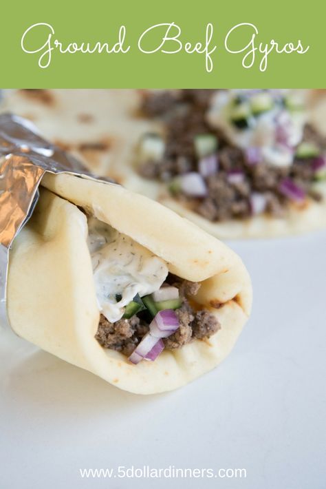 Ground Beef Gyros – Recipes, Printable Coupons | $5 Dinners™ Ground Beef Gyros Recipe, Beef Gyros Recipe, Gyro Recipe Beef, Gyro Recipes, Beef Gyros, Gyro Meat Recipe, Gyros Recipe, Beef Gyro, Greek Gyros