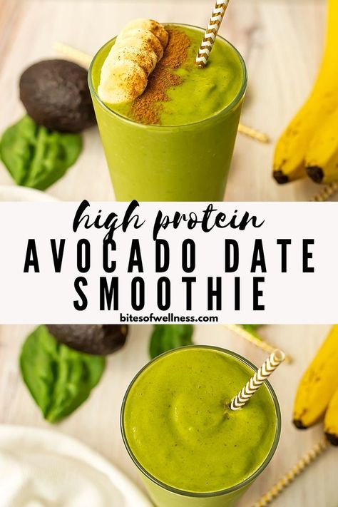 Avocado date smoothie with bananas in the background. Best Avocado Smoothie, Avocado Strawberry Smoothie, Avocado Smoothie Recipe Healthy, Dates Smoothie Recipes, Whole 30 Smoothies, Date Smoothie Recipes, Caramel Milkshake, Avocado Milkshake, Green Smoothie Recipes Healthy