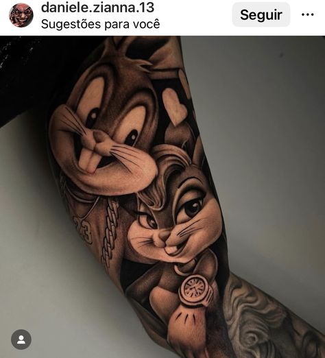 Gangsta Style Tattoo, Bugs Bunny Tattoo, Aztec Tattoos Sleeve, Chicano Tattoos Sleeve, Arm Sleeve Tattoos For Women, Egyptian Tattoo Sleeve, Card Tattoo Designs, Aztec Tattoo Designs, Wonderland Artwork