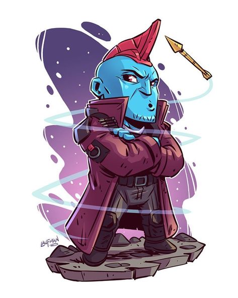 Chibi Yondu! Prints available at www.dereklaufman.com (link in my profile) #yondu #chibi #fanart #dereklaufman Derek Laufman, Chibi Marvel, Avengers Cartoon, Marvel Cartoons, Karakter Marvel, Marvel Tattoos, Marvel Drawings, Marvel Artwork, Superhero Wallpaper