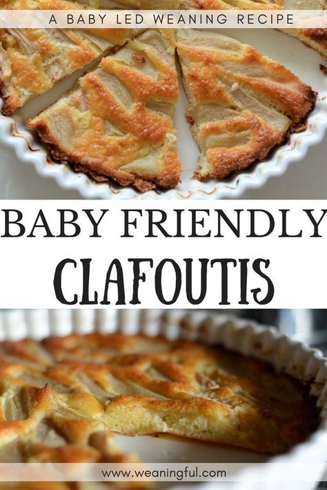 I have tried this clafoutis recipe for babies who are starting solids and it's great! Baby can pick it up as finger food and it's great first food for babies with no teeth too! Not to mention it's baby led weaning friendly and has no added sugar. Pear Clafoutis, Clafoutis Recipe, Baby Led Weaning Breakfast, Fingerfood Baby, Food For Babies, Clafoutis Recipes, No Teeth, Baby Led Weaning Recipes, Healthy Baby Food