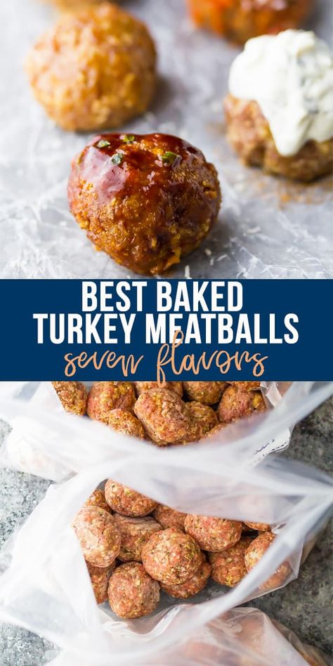 Healthy baked turkey meatballs- the BEST meatballs made with simple pantry ingredients and ready in minutes. Seven different DELICIOUS flavor variations to keep you from getting bored! Learn how to make turkey meatballs ahead and freeze them for easy and convenient dinners. #mealprep #sweetpeasandsaffron #healthy #freezerfriendly #turkey Best Baked Turkey, Classic Meatballs, Baked Turkey Meatballs, The Best Meatballs, Ground Turkey Meal Prep, Convenient Dinner, Healthy Kid Friendly Meals, Turkey Meatballs Baked, Slow Cooker Freezer Meals