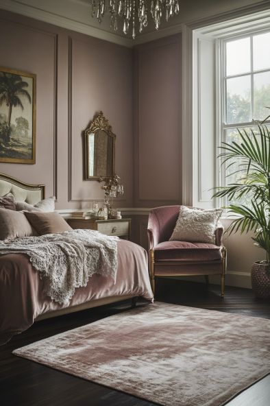 19 Stunning Boudoir Bedroom Ideas that Add Luxury to Your Space Romantic Master Suite Ideas, Mauve Room Ideas, Moody Mauve Bedroom, Moody Pink Bedroom, Decadent Bedroom, Sultry Bedroom, Tan Sofa Living Room, Plum Room, Victorian Style Bedroom