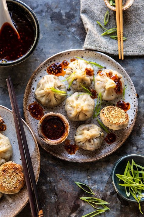 Chinese Mushroom Dumplings with Sweet Chili Ginger Sesame Sauce | halfbakedharvest.com #dumplings #potstickers #chinese Vegetarian Dumplings, Mushroom Dumplings, Caramelized Mushrooms, Vegetarian Dumpling, Chinese Mushrooms, Chicken And Mushroom, Homemade Dumplings, Sesame Sauce, Korean Fried Chicken