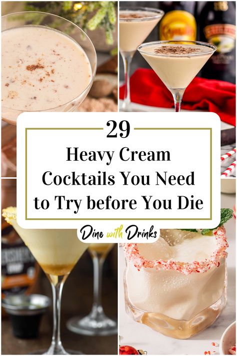 Collage of 4 heavy cream cocktails. Heavy Cream Drink Recipes, Heavy Cream Cocktails, Creamy Liquor Drinks, Tequila Cream Drinks, Heavy Cream Drinks, Cream Drinks Alcohol, Drinks With Heavy Cream, Creamy Alcoholic Drinks Recipes, Disarrono Velvet Cream Drinks