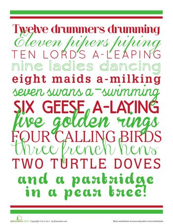 Worksheets: 12 Days of Christmas Lyrics. My son loves to sing this song to me with the fingerplay. On The First Day Of Christmas, 12 Days Of Christmas Lyrics, Lyrics Worksheet, Copycat Crumbl Cookie, Song Prints, Christmas Song Lyrics, Christmas Subway Art, Drummers Drumming, Christmas Songs Lyrics