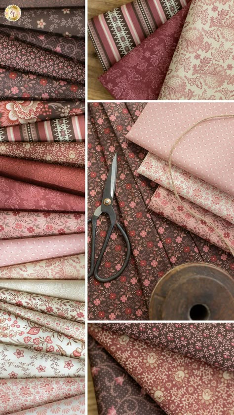 Evelyn's Hope Chest by Carrie Quinn for Marcus Fabrics is a beautiful Jacobean-style collection full of pale pinks, creams, reds, and browns. With beautiful florals, stripes, and tonal prints as the focus, these fabrics are sure to add an elegant style to any project. Fat Quarter Sewing Projects, Textured Aesthetic, Junk Journal Covers, Tonal Prints, Fabric Outlet, Timeless Treasures Fabric, Marcus Fabric, Quilt Fabric Collections, Pink Chocolate