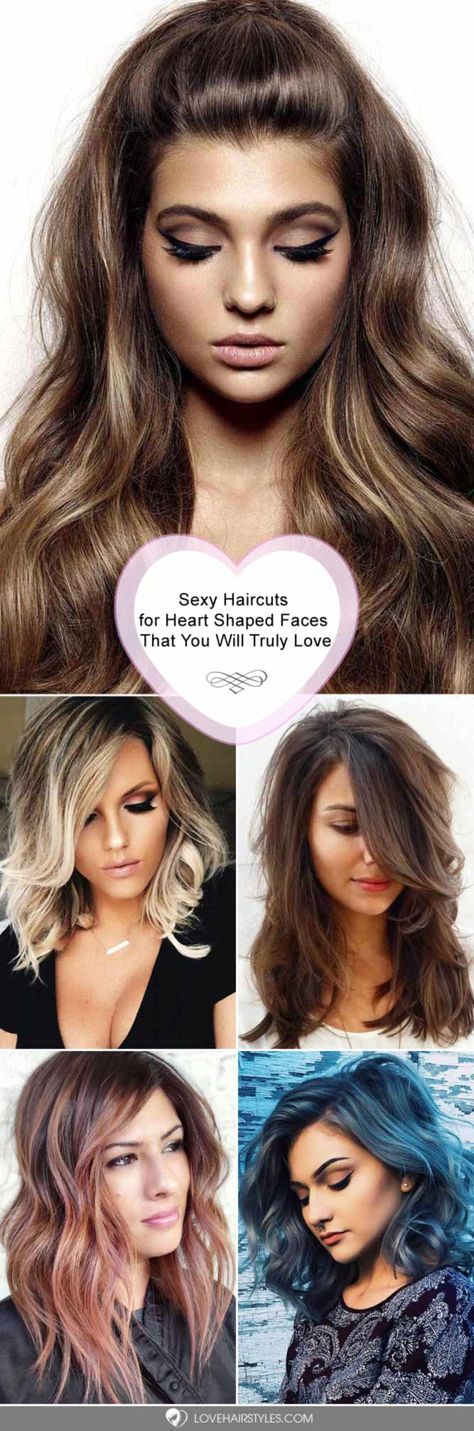 Sexy Haircuts for Heart Shaped Faces That You Will Truly Love ★ See more: http://lovehairstyles.com/sexy-haircuts-for-heart-shaped-faces-love/ Wedding Hair Heart Shaped Face, Curly Hairstyles Heart Shaped Face, 70s Hairdo, Haircut For Heart Shaped Face, Face Shapes Heart, Haircuts For Heart Shaped Faces, Haircuts For Long Hair With Bangs, Heart Shaped Faces, Heart Shaped Face