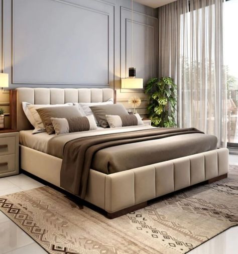 King Size Bed Master Bedrooms, Luxury Wooden Bed, Fabric King Size Bed, King Size Bed Designs, King Size Bedroom, Bed Without Storage, Chic Bedroom Design, Bedroom Ideas For Small Rooms Diy, Theme Beds