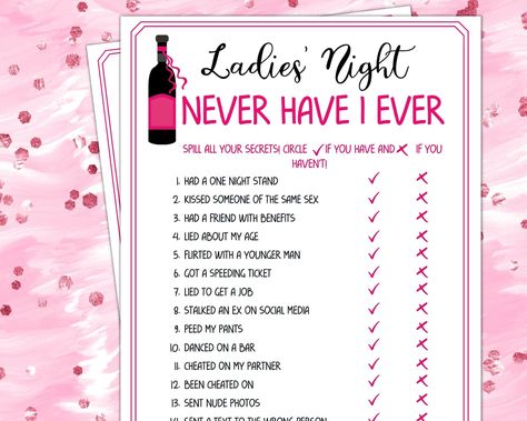 Ladies Night Never Have I Ever Fun Party Games Girl Night - Etsy Fun Adult Games, Games For Ladies Night, Ladies Night Games, Girls Birthday Games, Adult Birthday Party Games, Girls Night Games, Games For Ladies, Anniversary Party Games, Sleepover Party Games