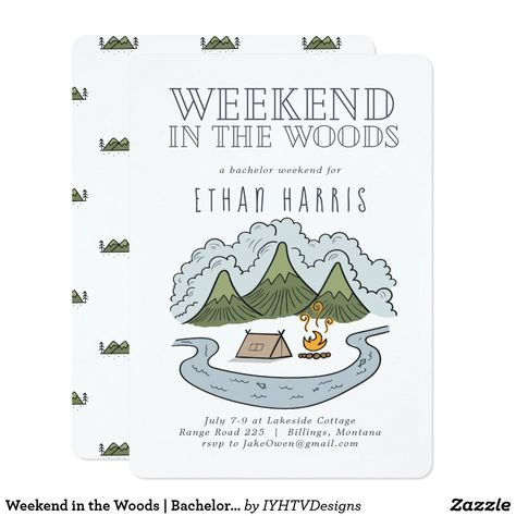 Weekend in the Woods | Bachelor Party Invitation Bachelor Party Invitations, Bachelorette Invitations, Bachelorette Party Invitations, Sketches Easy, Invitation Sizes, Bridal Shower Decorations, Bachelor Party, Zazzle Invitations, In The Woods