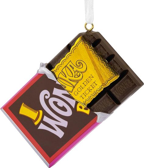 Amazon.com: Hallmark Willy Wonka and The Chocolate Factory Wonka Bar with Golden Ticket Christmas Ornament : Home & Kitchen Wonka Bar, Gold Ticket, Fun Christmas Tree, Wonka Chocolate, Target Gifts, Hallmark Christmas Ornaments, Ticket Design, Golden Ticket, Cool Christmas Trees