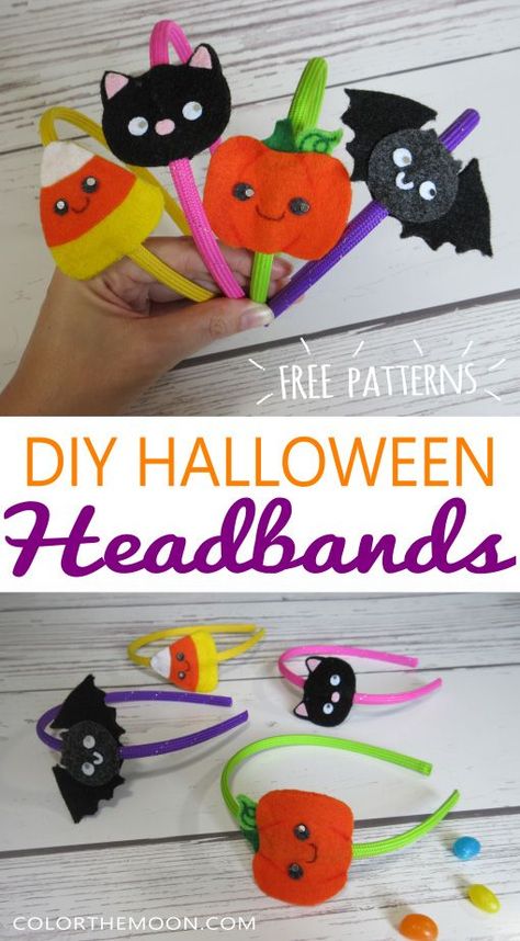 DIY Halloween Headbands with free patterns included! #halloweencrafts Diy Halloween Headbands, Craft Ideas For Beginners, Halloween Headbands, Handmade Halloween Costumes, Imprimibles Halloween, Scary Kids, Thanksgiving Decorations Diy, Headband Tutorial, Adornos Halloween