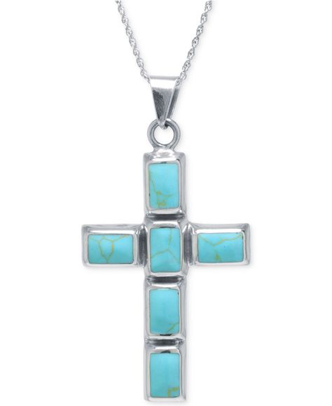 turquoise cross pendants | Macy's Turquoise Cross Pendant Necklace In Sterling Silver in Metallic ... Silver Cross Jewelry, Turquoise Cross Necklace, Native American Turquoise Ring, Turquoise Cross Pendant, Cross Jewelry Necklace, Sterling Silver Cross Necklace, Turquoise Jewelry Native American, Turquoise Pendant Necklace, Turquoise Cross