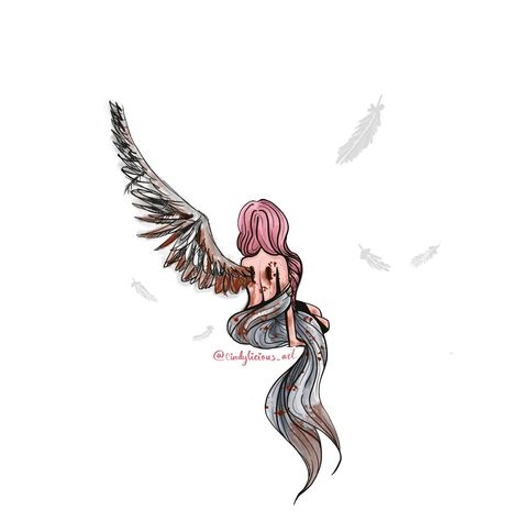 Broken Wings Angel, Broken Angel Wings, Angel With Broken Wings, Manga Oc, Winged Girl, Profile Drawing, Angel S, Landscape Painting Tutorial, Wings Drawing