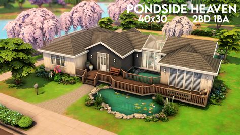 Pondside Heaven | xogerardine on Patreon Sims 4 Small Luxury House, Sims4 Lots, The Sims 4 Lots, Sims Freeplay Houses, Sims Houses, Sims 4 House Plans, Sims 4 House Building, Sims 4 House Design, Casas The Sims 4