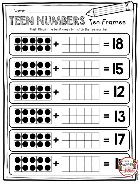 Letters Worksheets, Numbers Worksheets, Math Sheets, Teen Numbers, 1st Grade Math Worksheets, Ten Frames, Free Worksheets, Kindergarten Math Worksheets, Homeschool Math