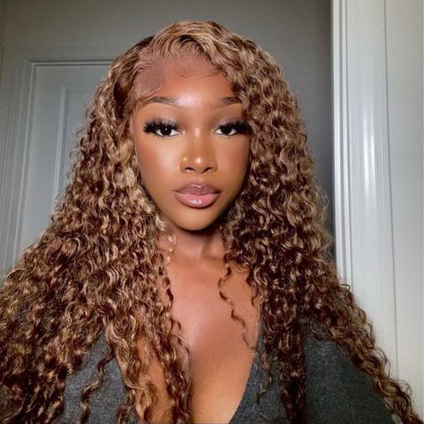 Vacay Hair, Caramel Hair Highlights, Highlight Lace Front Wig, Scene Bangs, Curly Lace Frontal, Highlight Wig, Ombre Lace Front, Human Hair Wigs Blonde, Ombre Brown