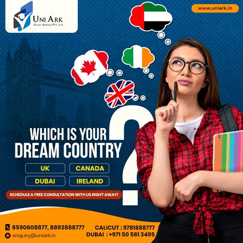 Want to Study Abroad? Let's plan out your dream to make it a reality with Uniark!!! Get the best advice and receive detailed consulting on pursuing your education abroad from our experts. Uniark is of the Leading Overseas Educational Consultants acknowledged for providing the best guidance and counselling to the students. Guidance Counseling, Social Media Branding Design, Study In New Zealand, Studying Abroad, Overseas Education, Educational Consultant, Social Media Branding, To Study, Study Abroad