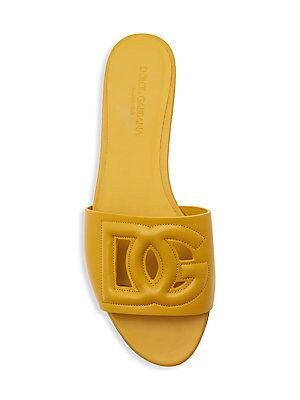 Dolce And Gabbana Slides, Maximalist Shoes, Sleek Clothing, Interlocking Monogram, Yellow Accessories, Stefano Gabbana, Chic Leather, Cutout Design, Leather Slides